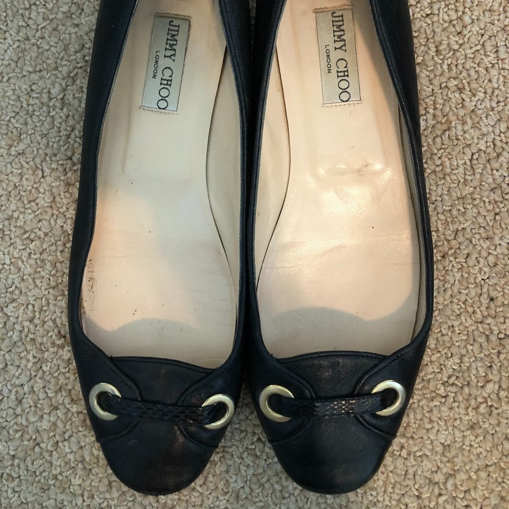 JIMMY CHOO Black Leather Flats